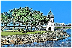 Newport Harbor Light Built on Breakwater - Diogital Painting